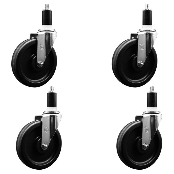 6'' Phenolic Wheel Swivel 1-3/8'' Expanding Stem Caster Set, 4PK